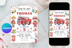 Fire Truck Birthday Invitation Template Product Image 3