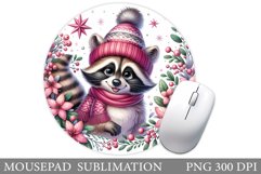 Raccoon Mouse Pad Sublimation. Christmas Mouse Pad Design Product Image 1