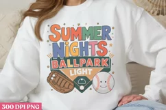 Summer nights ballpark light PNG ,Retro Baseball Sublimation Product Image 1