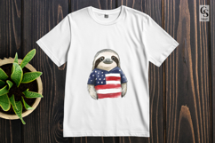 Cute Sloth American Flag Clipart PNG Product Image 3