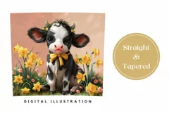 Baby Cow Tumbler Design, Daffodils Tumbler Template, Cow PNG Product Image 3