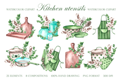Kitchen utensils watercolor set. Cookbook. Country kitchen. Product Image 3