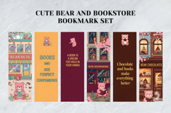 Cute Bear and Bookstore Bookmark Set,Cozy Bookshop Art Product Image 3