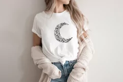 Floral Crescent Moon SVG and PNG Clipart. Line Art Tattoo. Product Image 4