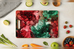 Red &amp; Green Alcohol Ink Flowers Cutting Boards sublimation D Product Image 3