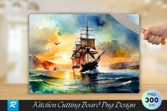 Vintage Ship Watercolor Painting Cutting Board PNG Design Product Image 1