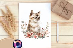 Watercolor Floral Cat Clipart Bundle, Animal PNG Product Image 3
