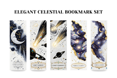 Elegant Celestial Bookmark Set,White Black Gold Moon Bookmar Product Image 3