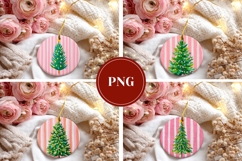 Christmas Tree Round Ornaments, Pink Stripes Ornaments Product Image 3