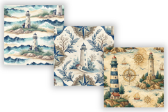 Seaside Lighthouse Digital Paper Pack, Seamless Watercolor Product Image 3