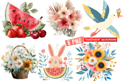 Flowral Summer clipart,Summer png,Whimsical Summer Clipart Product Image 1