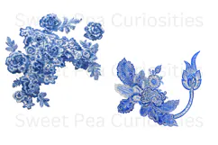 Blue Toile, Ephemera, PNG, Clipart, Junk Journal, flowers Product Image 3