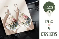 Watercolor Flowers Earrings, Roses Earrings Sublimation Product Image 3
