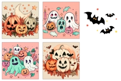 Doodle Halloween Ghost Square Coasters, Pumpkins Coasters Product Image 3
