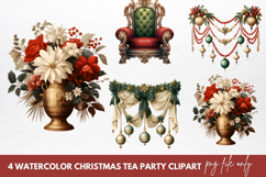 Watercolor Christmas Tea Party Clipart, Christmas Tea Party Product Image 1