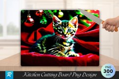 Festive Tabby Kitten by the Christmas Tree Cutting Board PNG Product Image 1