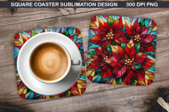 Flowers Coaster Sublimation, Winter Flowers Coaster PNG Product Image 1