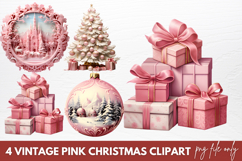 Vintage Pink Christmas Sublimation Clipart Product Image 1
