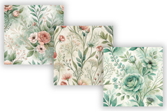 Sage Floral Seamless Pattern, Cottagecore Vintage Craft Product Image 3