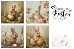 Floral Easter Square Coaster Designs, Easter Bunny PNG Product Image 3