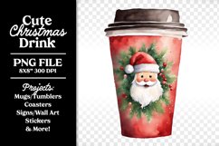 Santa Christmas Coffee PNG Watercolor Clipart Product Image 1