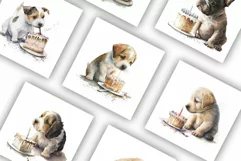 Dogs with Birthday Cake | Watercolour Clipart JPG Product Image 3