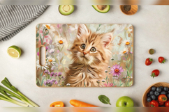 Kitten in Wildflowers Cutting Boards sublimation Design Product Image 3