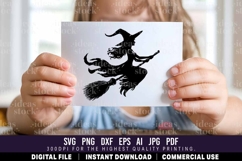 Flying Witch Silhouette SVG. Halloween Witch SVG. Product Image 3