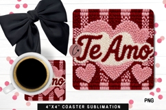 Faux Latch Hook Te Amo Coaster PNG | Valentine's Day PNG Product Image 1