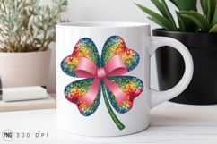 Mosaic Clover With Pink Bow Sublimation PNG Product Image 2