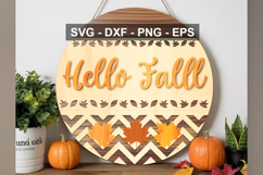 Hello Fall Door Sign SVG | Autumn Round Sign Cut File Product Image 3
