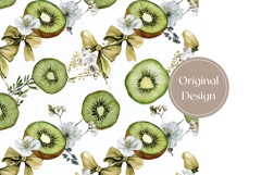 Watercolor Kiwi Tumbler Wrap, Cute Bows Tumbler Design Product Image 3