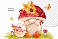 Watercolor autumn gnome mushroom, autumn gnome, Autumn Product Image 2