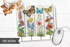 Butterfly and Floral Garden Stakes Mouse Pad PNG Design Product Image 1