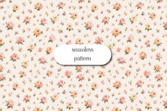 Peach Floral Seamless Pattern, Small Vintage Rose Print Product Image 1