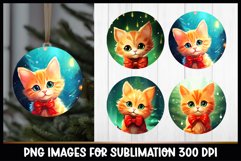 Red Cat Christmas Round Ornament Sublimation Product Image 2