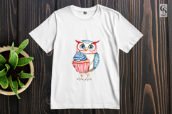 Cute Owl Cupcake Patriotic Watercolor Clipart PNG Product Image 3