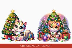 Watercolor Cute Christmas Cat clipart, Cat Sublimation Product Image 1