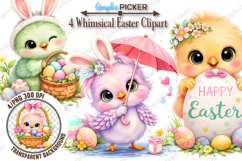 Whimsical Easter Chick Clipart, Watercolor Easter Clipart Product Image 1