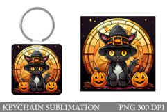 Cat Halloween Square Keychain. Halloween Keychain Design Product Image 1