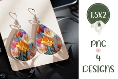 Flowers Earrings Design, Summer Earrings Sublimation PNG Product Image 3