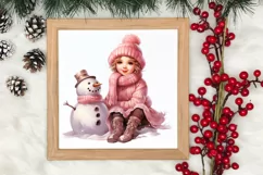 Pink Christmas Snowman Clipart, Christmas PNG Product Image 3