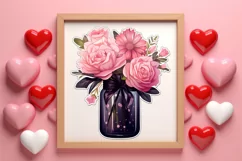Valentine Flowers In Jar Clipart, Valentine Couplet Product Image 3