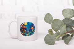 Neon Mushrooms Illustration PNG, Night Forest Illustration Product Image 3