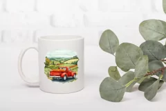 Red Farm Truck Illustration, Watercolor Pumpkins PNG Product Image 3