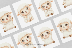 15 Bundle Watercolor Chibi Sheep Cute Farm Baby Lamb Kids Product Image 3