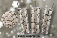3D White Flowers Tumbler Sublimation Design PNG Product Image 3