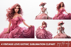 Vintage Love Gothic Sublimation Clipart, Pink Halloween Product Image 1