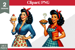 Pin up girl clipart Kitchen girl clipart Girl with cake pie Product Image 1