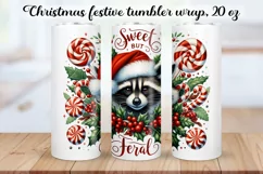 Christmas festive Raccoon Tumbler Wrap|Sublimation PNG. Product Image 1